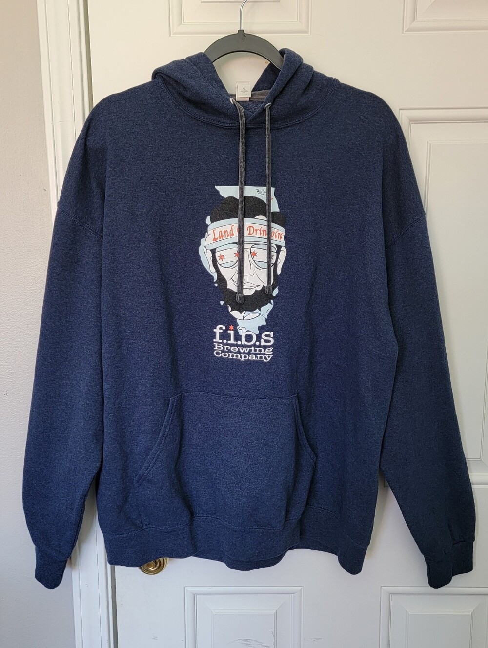 Land of Drincoln Sofspun Blue Pullover Hoodie XL F.I.B.S Brewing Company Graphic